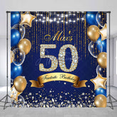 Aperturee - Aperturee Navy Balloons Diamonds Custom 50th Birthday Backdrop